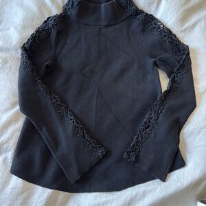 Anthropologie Black Lace Sleeve Sweater